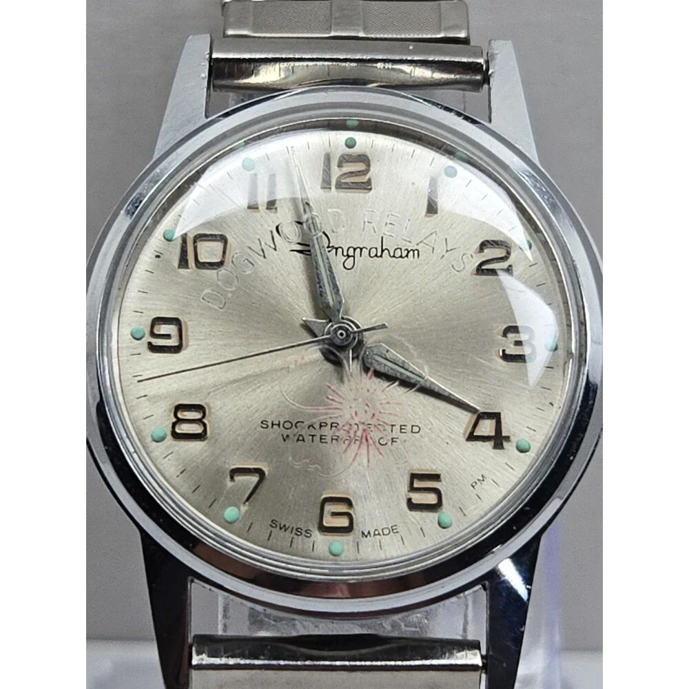 Vintage Ingraham Dogwood Relays 1967 Shot Put Swiss Manual Wind Award Watch Mens